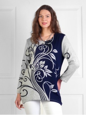 Floral Swirls Printed Jersey Knit Fashion Top 